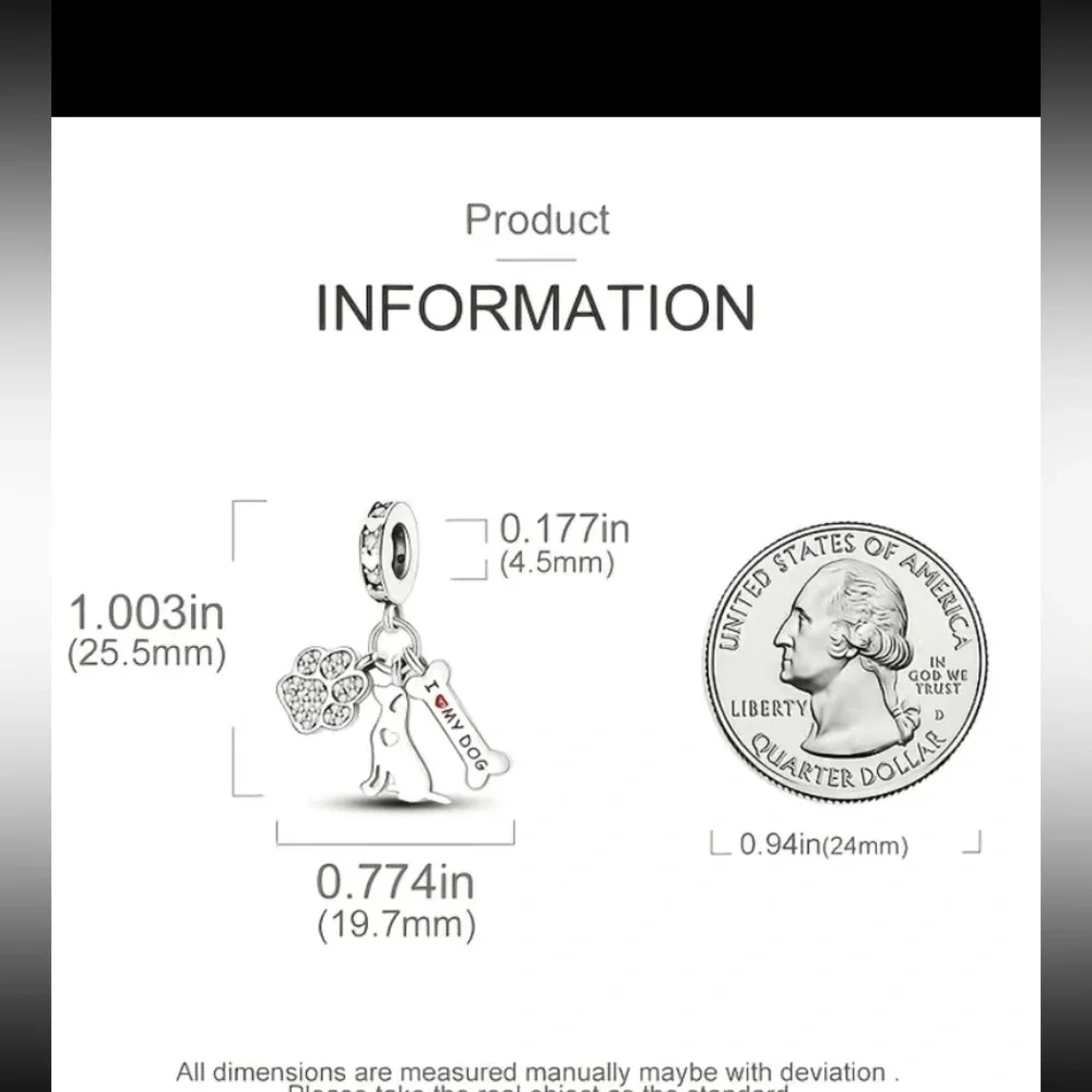 COPY - NEW Silver Plated Jewelry I Love My Dog Paw Dangle Charm - Picture 4 of 4